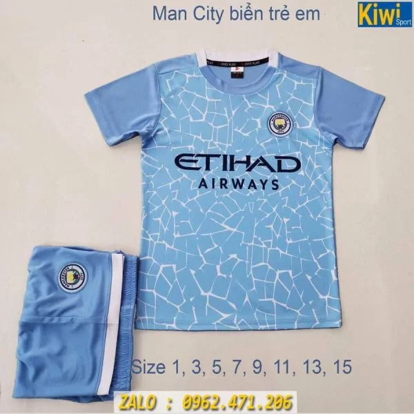 Áo Đá Banh Trẻ Em Mẫu CLB Man City 2020 Xanh Biển