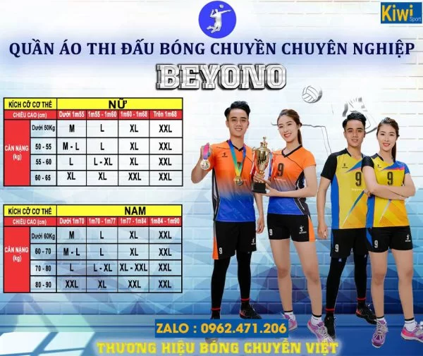 Bảng Size Bộ Quần Áo Bóng Chuyền Beyono