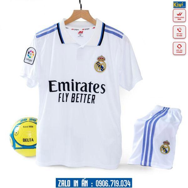 Áo Bóng Đá CLB Real Madrid 2023 Màu Trắng Cổ Trụ