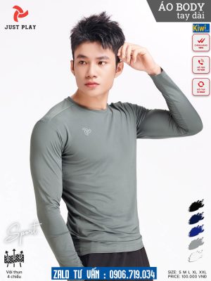 Áo body dài tay Justplay màu xám co giãn cực tốt