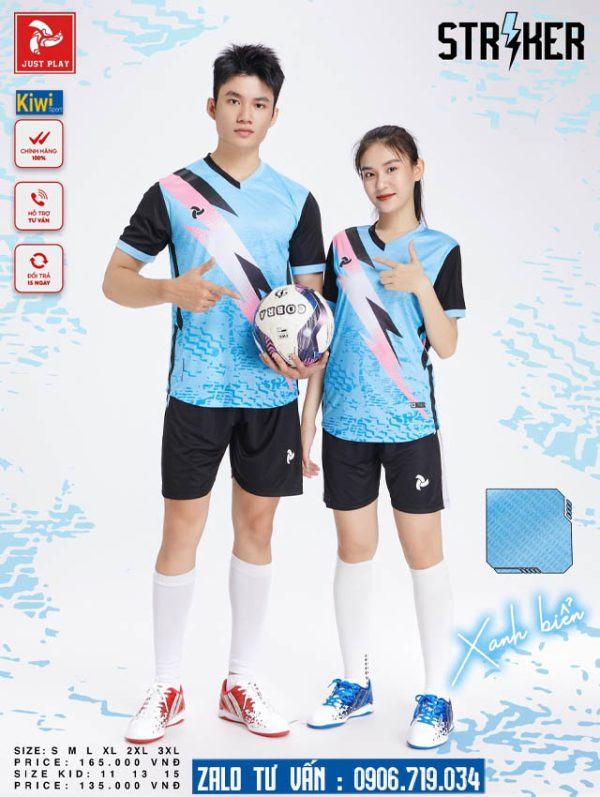 Bộ áo bóng đá không logo Striker màu xanh biển