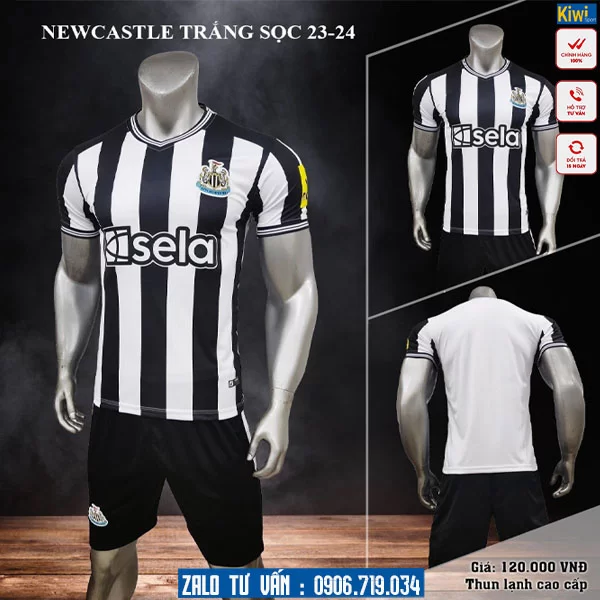 Áo Đá Banh Newcastle Sọc Trắng Đen 2023 - 2024