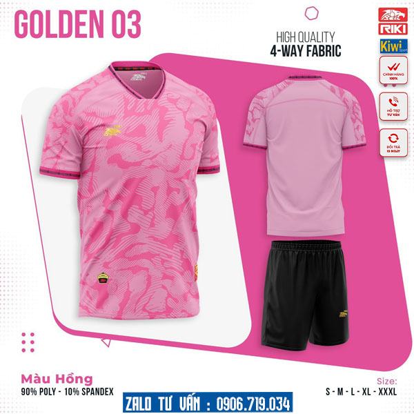 Áo đá bóng không logo Golden 3 màu hồng