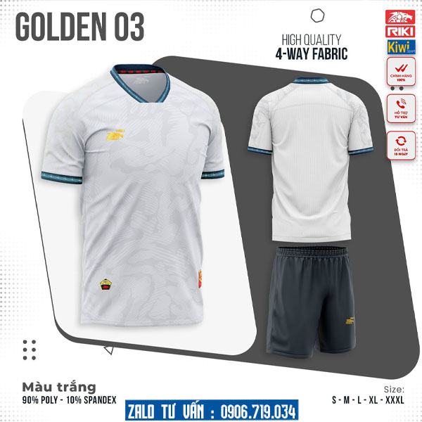 Áo đá bóng không logo Golden 3 màu trắng