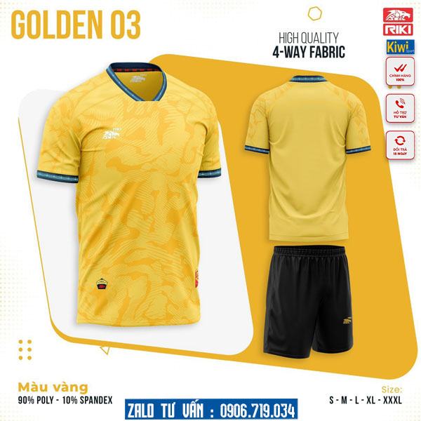 Áo đá bóng không logo Golden 3 màu vàng
