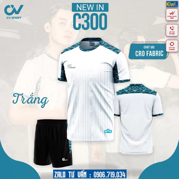 Áo Đá Bóng Không Logo C300 Màu Trắng