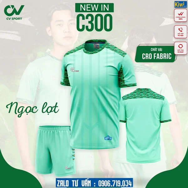 Áo Đá Bóng Không Logo C300 Màu Xanh Ngọc