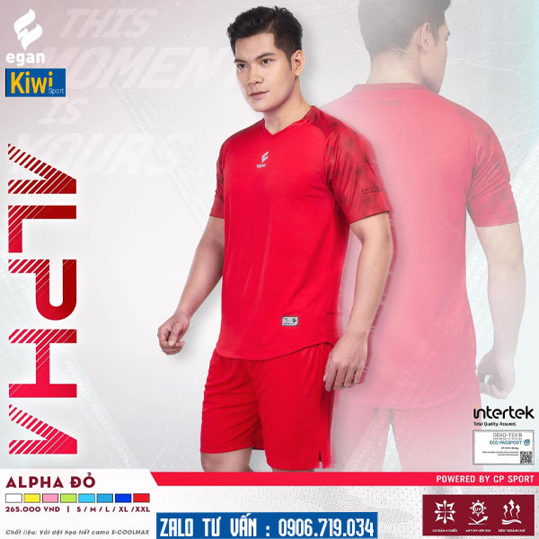Áo bóng đá không logo Alpha màu đỏ vải xịn