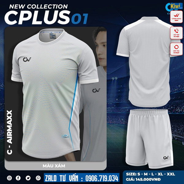 Áo đá bóng không logo Cplus 01 màu xám ấn tượng