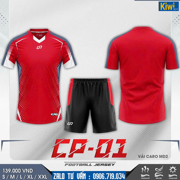 Áo đá bóng không logo CP 01 màu đỏ nổi bật