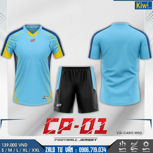 Áo đá bóng không logo CP 01 màu xanh biển