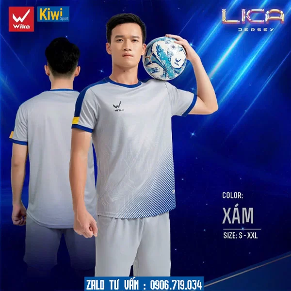 Áo đá banh không logo Lica màu xám 2023