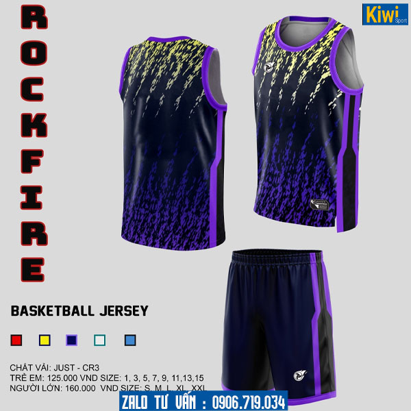 Quần áo bóng rổ trẻ em Rockfire màu xanh đen độc đáo