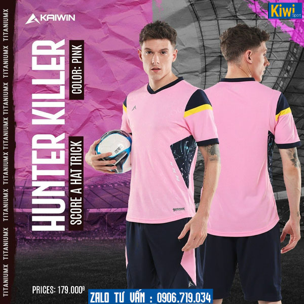 Áo bóng đá không logo Hunter Killer màu hồng ấn tượng
