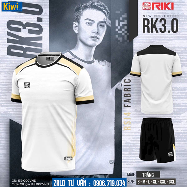 Áo bóng đá không logo RK3 màu trắng cực chất