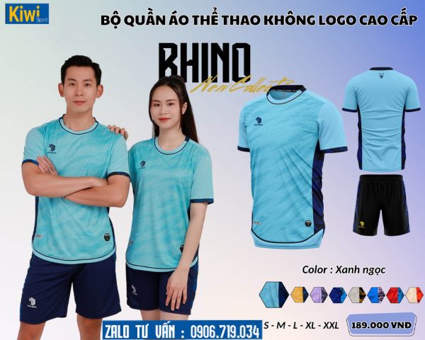 Áo bóng đá không logo Rhino màu xanh ngọc