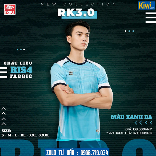 Áo bóng đá không logo RK3 màu xanh da