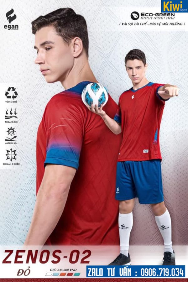 Áo bóng đá không logo Zenos 2 màu đỏ vải tái chế