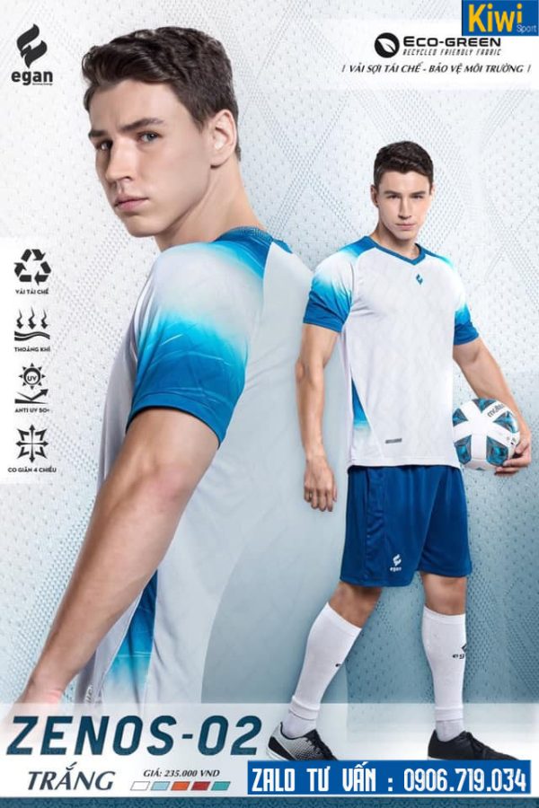 Áo bóng đá không logo Zenos 2 màu trắng vải cao cấp
