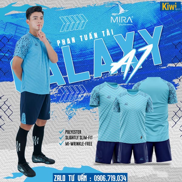 Áo đá bóng không logo Mira Galaxy A1 màu xanh biển