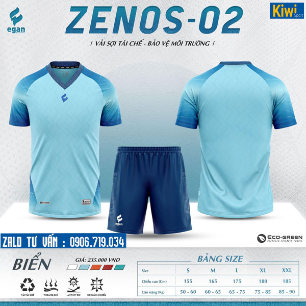 Áo đá bóng không logo Zenos 2 màu xanh ngọc chất vải xịn