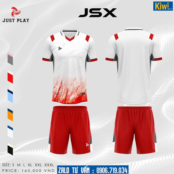 Đồ đá bóng không logo JSX màu trắng đỏ
