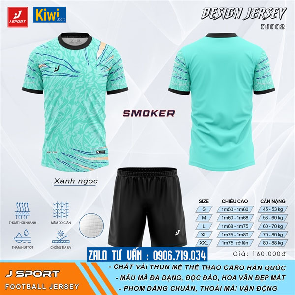 Áo bóng đá tự thiết kế Smoker màu xanh ngọc