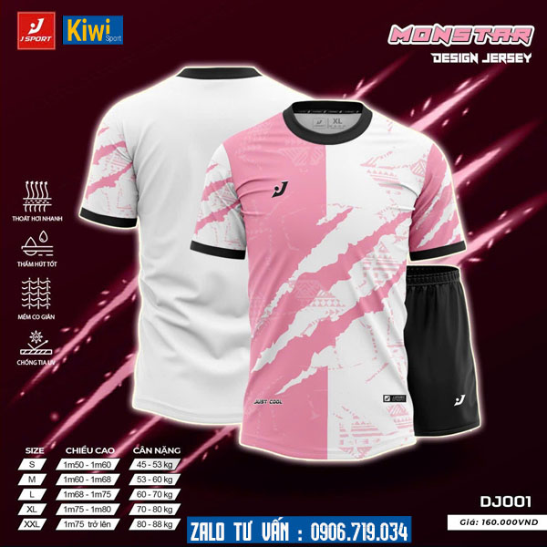 Áo bóng đá tự thiết kế Monstar màu hồng 2024