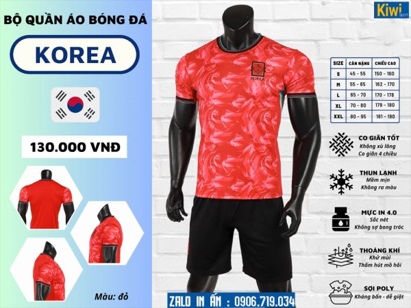 Áo Đá Bóng Đội Tuyển Hàn Quốc 2024 Màu Đỏ Cam Ấn Tượng