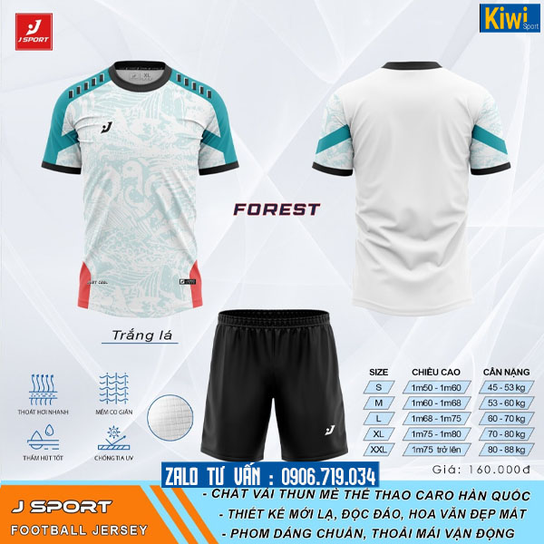Áo bóng đá tự thiết kế Forest màu trắng 2024 đẹp mê