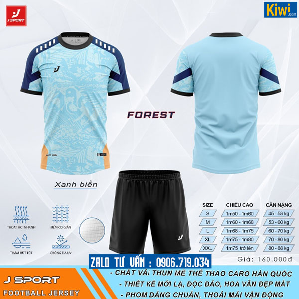 Áo đá bóng tự thiết kế Forest màu xanh biển mùa 2024