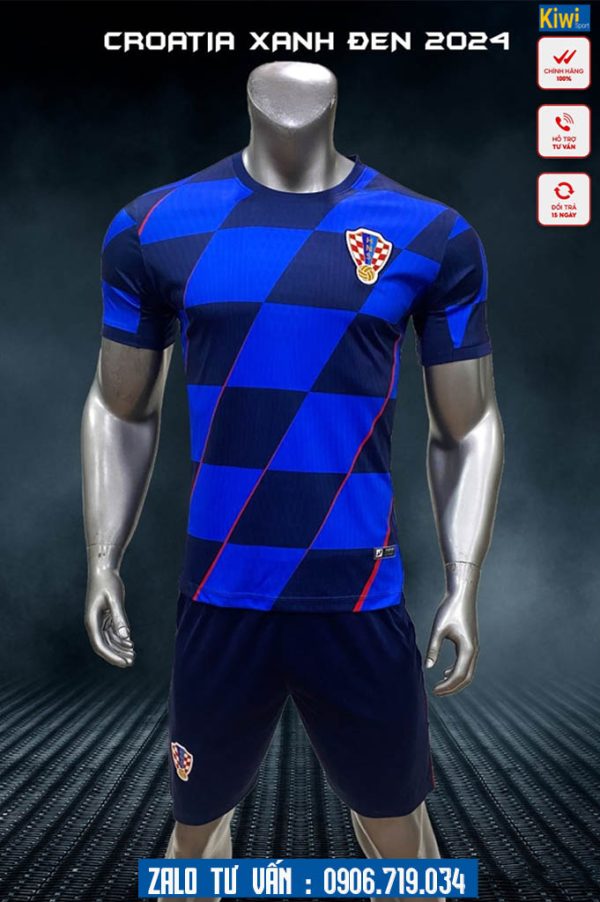 Áo đá bóng đội tuyển Croatia 2024 sọc caro màu xanh đen