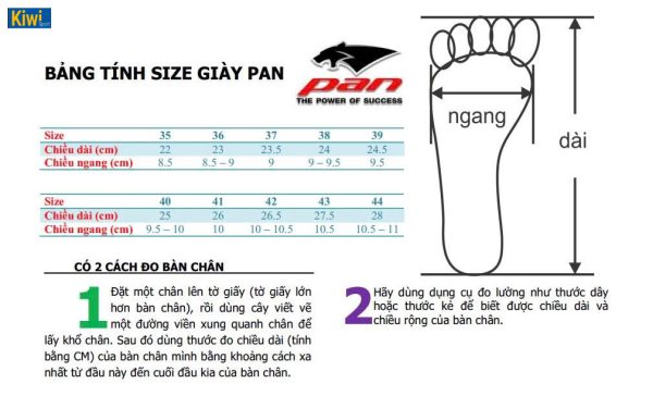 Bảng Size Giày Đá Banh Pan Thailand