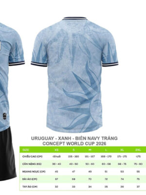 Bảng size bộ quần áo đá banh tuyển Uruguay màu xanh lam